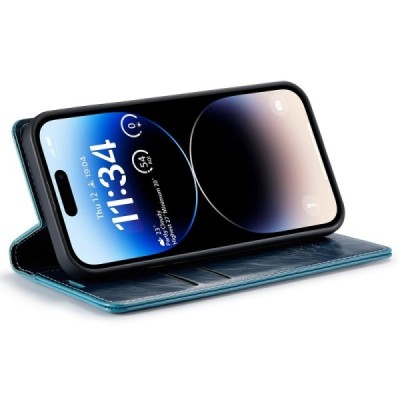 Apple iPhone 15 Pro Max „CaseMe“ Leather solīds atvēramais ādas zils maciņš - maks | Vacins.lv