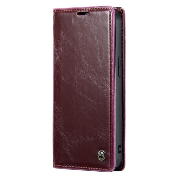 „CaseMe“ Leather solīds atvēramais ādas maciņš - bordo (iPhone 15 Pro Max)
