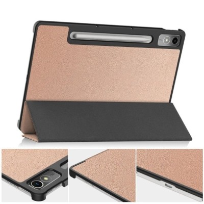 Lenovo Tab P12 12.7" atverčiamas auksinis odinis dėklas (sulankstomas) | Priedai.lt