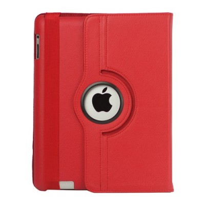 Apple iPad 2, 3, 4 atverčiamas, sukiojamas 360 laipsnių, raudonas odinis dėklas - stovas / Priedai.lt