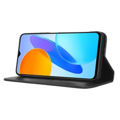 Huawei Honor 70 Lite (X8, X6) Vintage melns ādas atvērams maciņš ar magnetu | Vacins.lv