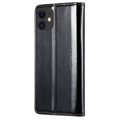 Apple iPhone 11 „CaseMe“ Leather solīds atvēramais ādas melns maciņš - maks | Vacins.lv