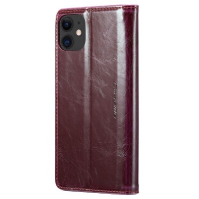 Apple iPhone 11 „CaseMe“ Leather solidus atverčiamas bordo odinis dėklas - knygutė | Priedai.lt
