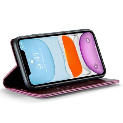 Apple iPhone 11 „CaseMe“ Leather solidus atverčiamas bordo odinis dėklas - knygutė | Priedai.lt