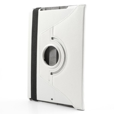 Apple iPad Air atverčiamas, sukamas 360 laipsnių, baltas odinis dėklas - stovas / Priedai.lt