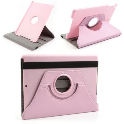 Apple iPad Air atverčiamas, sukamas 360 laipsnių, rožinis odinis dėklas - stovas / Priedai.lt