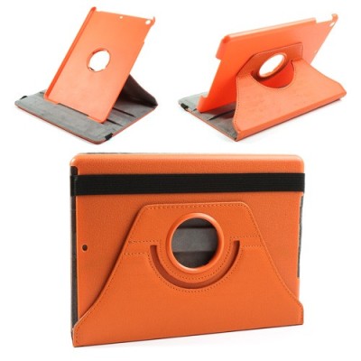 Apple iPad Air atverčiamas, sukamas 360 laipsnių, oranžinis odinis dėklas - stovas / Priedai.lt