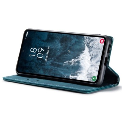 Samsung Galaxy S23 FE (Fan Edition) CaseMe Retro solīds atvēramais ādas zaļš maciņš - maks | Vacins.lv