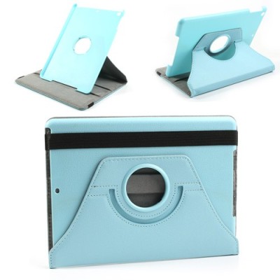 Apple iPad Air atverčiamas, sukamas 360 laipsnių, šviesiai mėlynas odinis dėklas - stovas / Priedai.lt