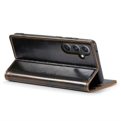 Samsung Galaxy S23 FE (Fan Edition) „CaseMe“ Leather solīds atvēramais ādas brūns maciņš - maks | Vacins.lv