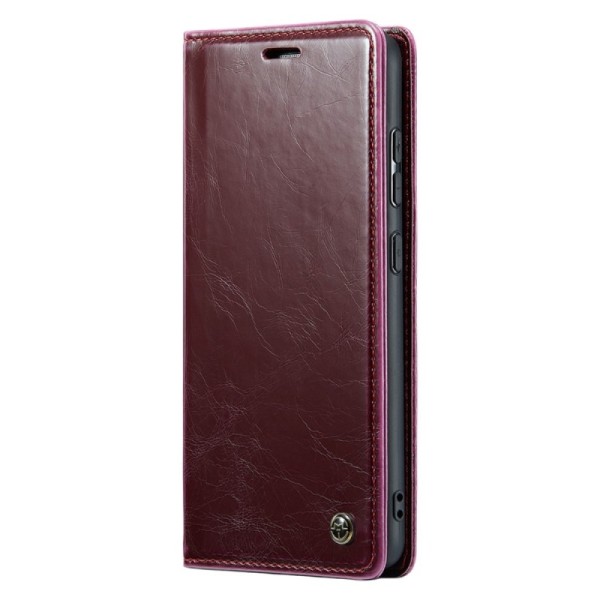 „CaseMe“ Leather solīds atvēramais ādas maciņš - bordo (Galaxy S23 FE)