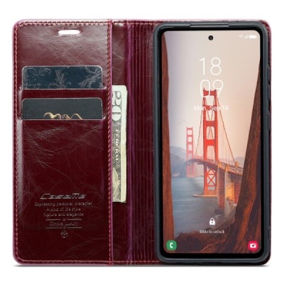 Samsung Galaxy S23 FE (Fan Edition) „CaseMe“ Leather solīds atvēramais ādas bordo maciņš - maks | Vacins.lv
