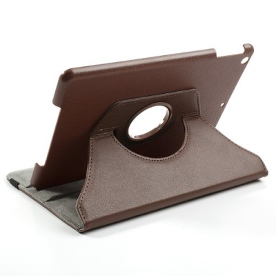 Apple iPad Air atverčiamas, sukamas 360 laipsnių, rudas odinis dėklas - stovas / Priedai.lt