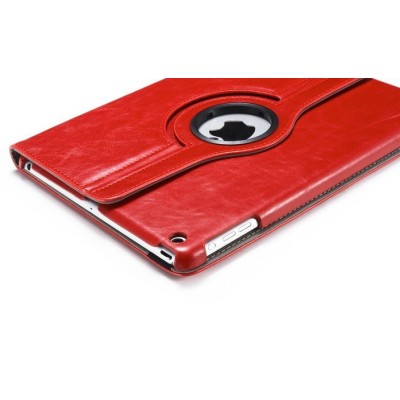 Apple iPad Air solidus atverčiamas raudonas odinis dėklas (360°) - stovas / Priedai.lt