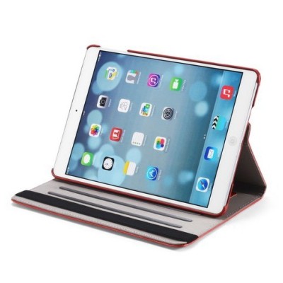 Apple iPad Air solidus atverčiamas raudonas odinis dėklas (360°) - stovas / Priedai.lt