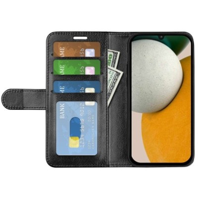 Samsung Galaxy A15 5G (SM-A156B) atvēramais ādas melns maciņš (maks) | Vacins.lv