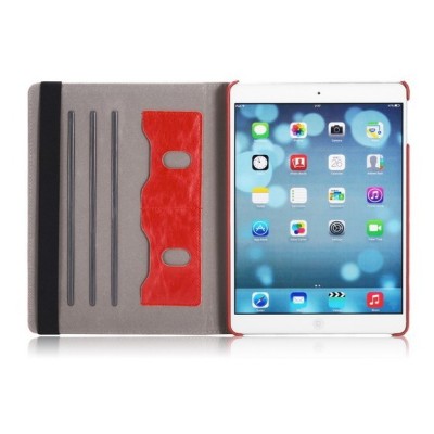 Apple iPad Air solidus atverčiamas raudonas odinis dėklas (360°) - stovas / Priedai.lt
