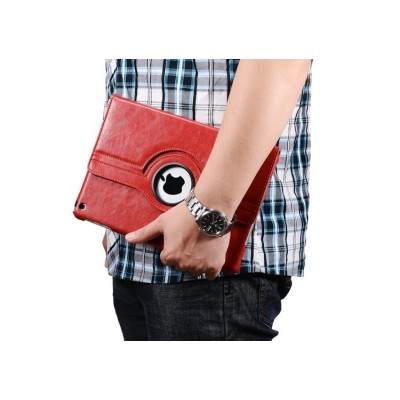 Apple iPad Air solidus atverčiamas raudonas odinis dėklas (360°) - stovas / Priedai.lt