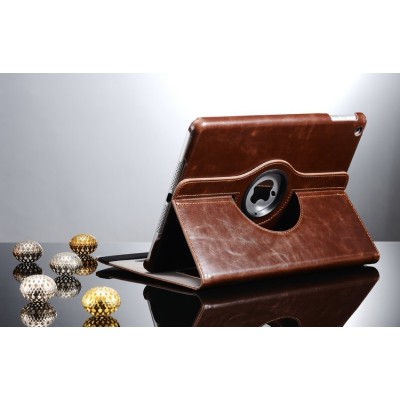 Apple iPad Air solidus atverčiamas rudas odinis dėklas (360°) - stovas / Priedai.lt