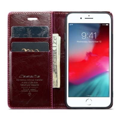Apple iPhone 7 Plus „CaseMe“ Leather solidus atverčiamas bordo odinis dėklas - knygutė | Priedai.lt