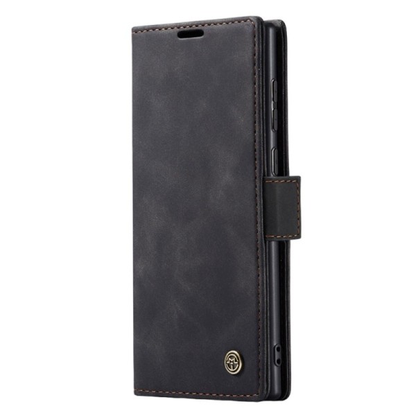 „CaseMe“ Retro solīds atvēramais ādas maciņš - melns (Galaxy S24 Ultra)