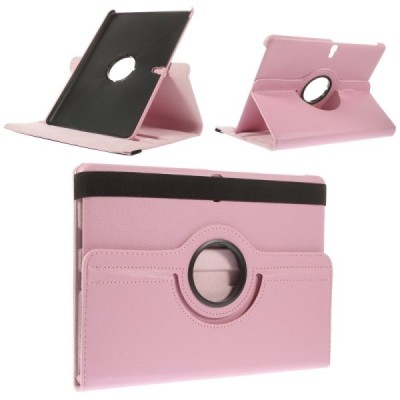 Samsung Galaxy Tab S 10.5 atverčiamas, sukamas 360 laipsnių, rožinis odinis dėklas - stovas / Priedai.lt