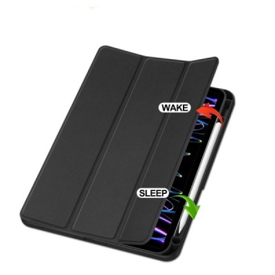 Apple iPad Pro 11 (2025) / 11 (2024) atverčiamas juodas odinis dėklas - knygutė su vieta liestukui | Priedai.lt