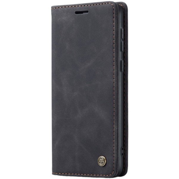 „CaseMe“ Retro solīds atvēramais ādas maciņš - melns (Galaxy A55)