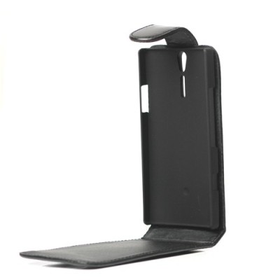 Sony Xperia S klasikinis vertikaliai atverčiamas juodas odinis dėklas / Priedai.lt