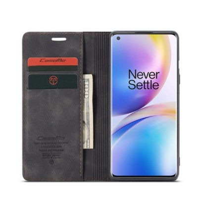 OnePlus 8 Pro CaseMe Retro solīds atvēramais ādas melns maciņš - maks | Vacins.lv