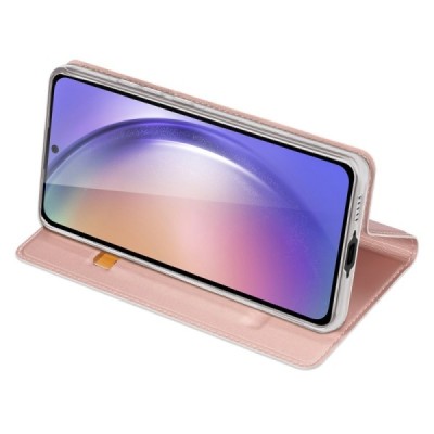 Samsung Galaxy A55 „Dux Ducis“ Skin sērijas rozs ādas atvērams maciņš | Vacins.lv