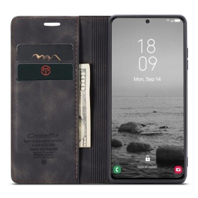 Samsung Galaxy S24+ (SM-S926) CaseMe Retro solīds atvēramais ādas melns maciņš - maks | Vacins.lv