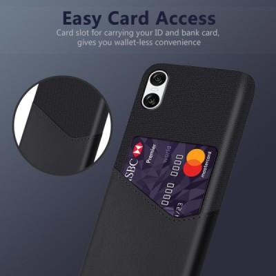 Sony Xperia 10 VI „KSQ“ Shell melns ādas apvalks ar iebūvētu karšu turētāju | Vacins.lv