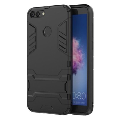 Sustiprintos apsaugos „Kickstand“ Huawei P smart 2018 (Enjoy 7S) juodas kieto silikono (TPU) ir plastiko dėklas | Priedai.lt