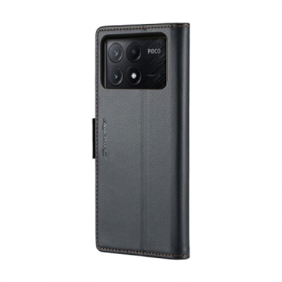 Xiaomi Poco X6 Pro 5G (Redmi K70E) CaseMe Leather solīds atvēramais ādas melns maciņš - maks | Vacins.lv