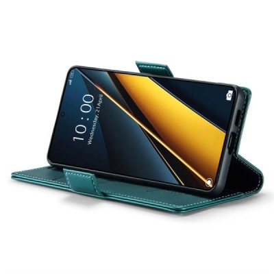 Xiaomi Poco X6 Pro 5G (Redmi K70E) CaseMe Leather solīds atvēramais ādas zaļš maciņš - maks | Vacins.lv