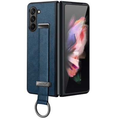 „Sulada“ Leather Kickstand Samsung Galaxy Fold6 5G (SM-F956B) zils ādas apvalks | Vacins.lv