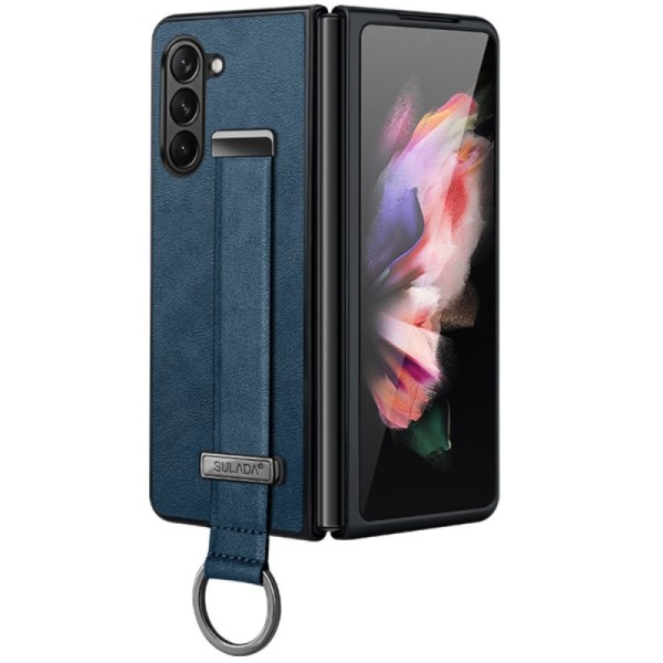 „Sulada“ Leather Kickstand ādas apvalks - zils (Galaxy Fold6)