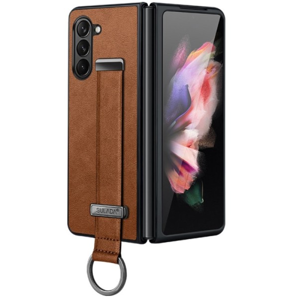 „Sulada“ Leather Kickstand ādas apvalks - brūns (Galaxy Fold6)