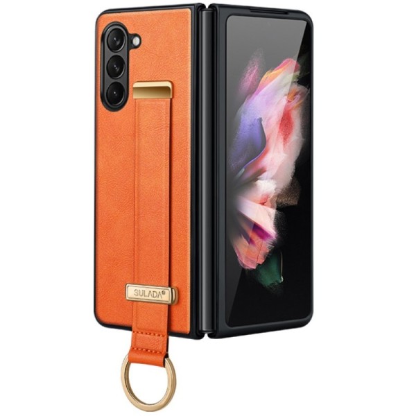 „Sulada“ Leather Kickstand ādas apvalks - oranžs (Galaxy Fold6)