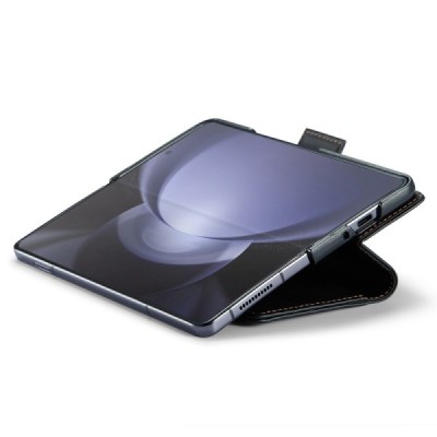 Samsung Galaxy Fold6 5G (SM-F956B) „CaseMe“ Leather solīds atvēramais ādas melns maciņš - maks | Vacins.lv