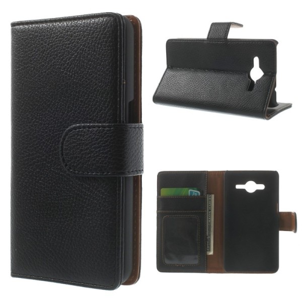 „Litchi“ atvēramais futrālis - melns (Galaxy Core 2)