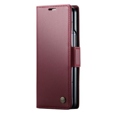 Samsung Galaxy Fold6 5G (SM-F956B) „CaseMe“ Leather solīds atvēramais ādas bordo maciņš - maks | Vacins.lv