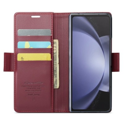 Samsung Galaxy Fold6 5G (SM-F956B) „CaseMe“ Leather solīds atvēramais ādas bordo maciņš - maks | Vacins.lv