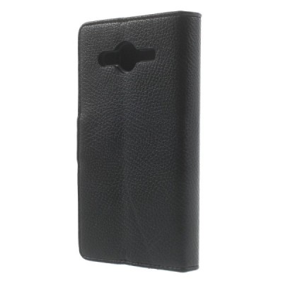 Samsung Galaxy Core 2 G355 atvēramais melns ādas Litchi futrālis - maciņš / Vacins.lv