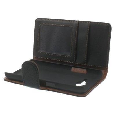 Samsung Galaxy Core 2 G355 atvēramais melns ādas Litchi futrālis - maciņš / Vacins.lv