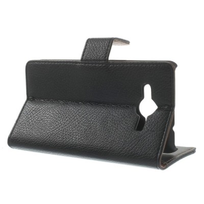 Samsung Galaxy Core 2 G355 atvēramais melns ādas Litchi futrālis - maciņš / Vacins.lv