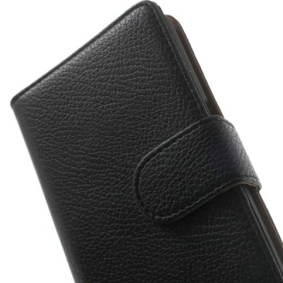 Samsung Galaxy Core 2 G355 atvēramais melns ādas Litchi futrālis - maciņš / Vacins.lv