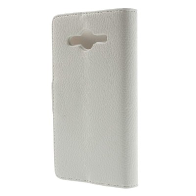 Samsung Galaxy Core 2 G355 atverčiamas baltas odinis Litchi dėklas - piniginė / Priedai.lt