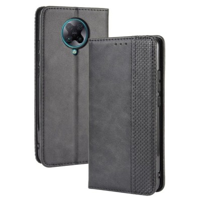 Xiaomi Poco F2 Pro Vintage melns ādas atvērams maciņš ar magnetu | Vacins.lv